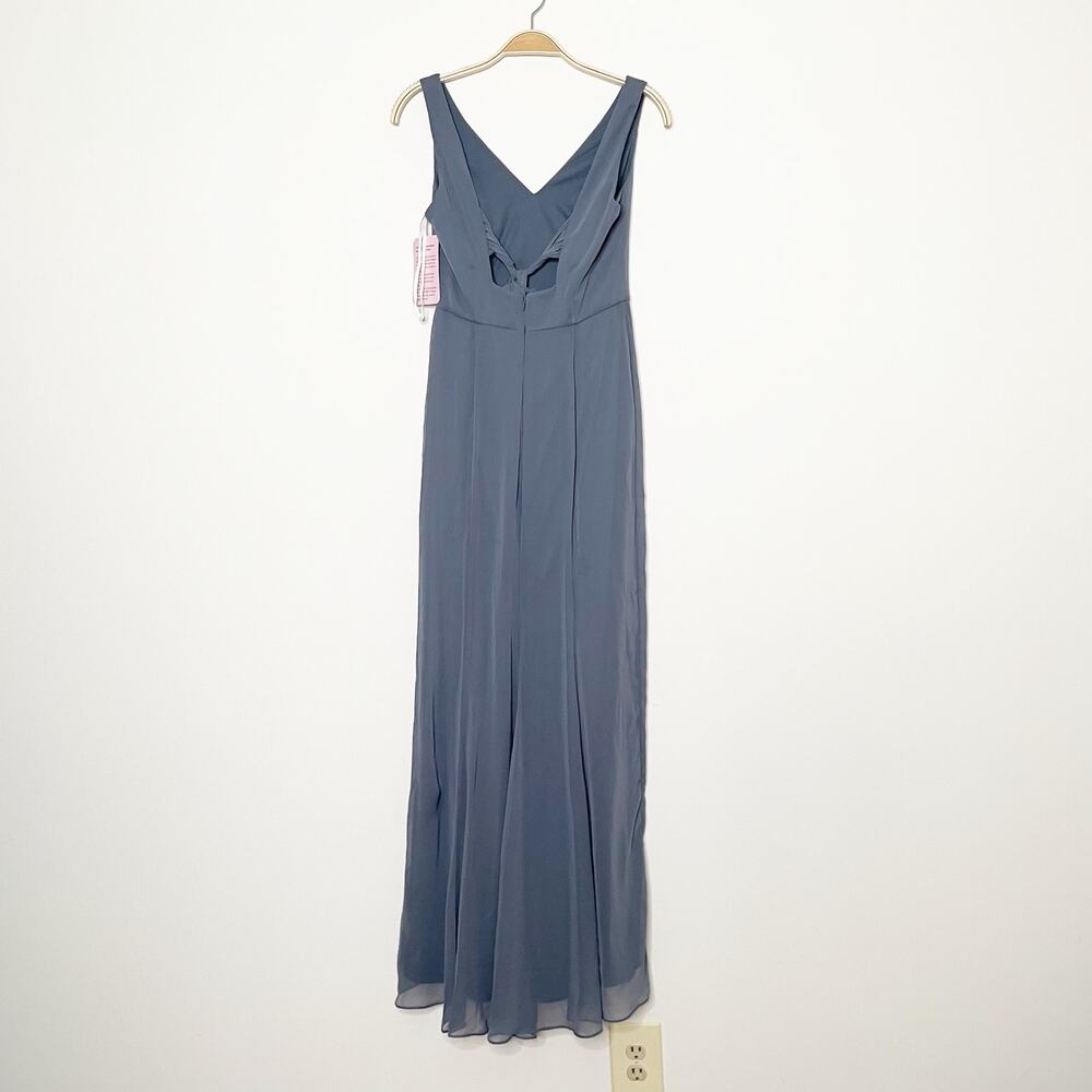SOCIAL BRIDESMAIDS SLEEVELESS TIE BACK CHIFFON‎ TRUMPET GOWN 8194 Silverstone 0 - Picture 4 of 9